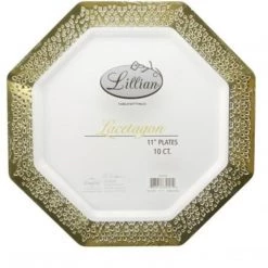 Lillian Elegant Plates Gold Rim Lacetagon Pearl Plate 9.25"