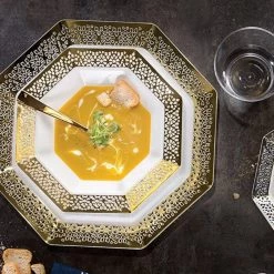 Elegant Plates Lillian Tablesettings Lacetagon Bowl With Gold Rim White 5 Oz