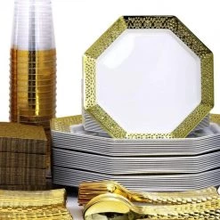 Elegant Plates Lillian Tablesettings Lacetagon Bowl With Gold Rim White 5 Oz