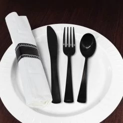 Lillian Elegant Cutlery Pre-Rolled Cutlery And Napkin Black Set