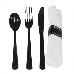 Lillian Elegant Cutlery Pre-Rolled Cutlery And Napkin Black Set