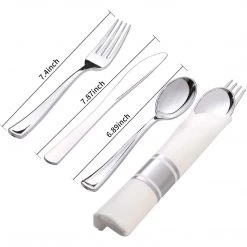Lillian Pre-Rolled Cutlery And Napkin Set Polished Silver Elegant Cutlery