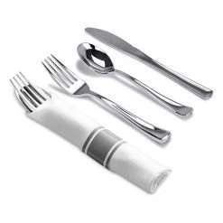 Lillian Pre-Rolled Cutlery And Napkin Set Polished Silver Elegant Cutlery