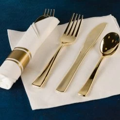 Lillian Elegant Cutlery Pre-Rolled Set Cutlery Combo Spoon, Knife, Forks And Napkin Polished Gold