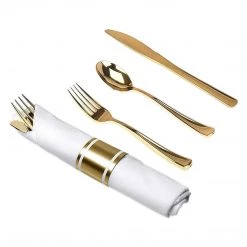 Lillian Pre-Rolled Cutlery And Napkin Set Gold Elegant Cutlery