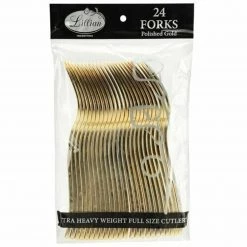 Lillian Cutlery Silverware Extra Heavyweight Disposable Flatware Forks Gold Elegant Cutlery