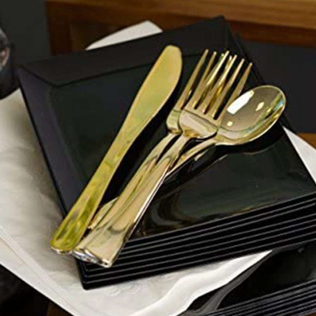 Lillian Cutlery Silverware Extra Heavyweight Disposable Flatware Knives Gold Elegant Cutlery 2 Lillian Cutlery Silverware Extra Heavyweight Disposable Flatware Knives Gold Elegant Cutlery