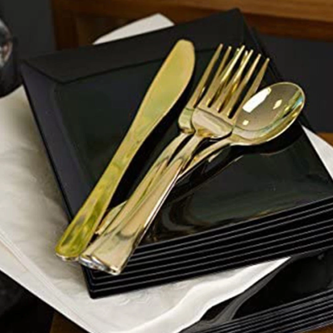 Lillian Cutlery Silverware Extra Heavyweight Disposable Flatware Combo Gold 160 Pieces 3 Lillian Cutlery Silverware Extra Heavyweight Disposable Flatware Combo Gold 160 Pieces