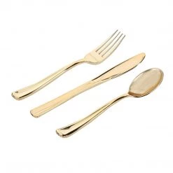 Lillian Cutlery Silverware Extra Heavyweight Plastic Disposable Flatware Combo Gold 96 Pieces 9 Lillian Cutlery Silverware Extra Heavyweight Plastic Disposable Flatware Combo Gold 96 Pieces