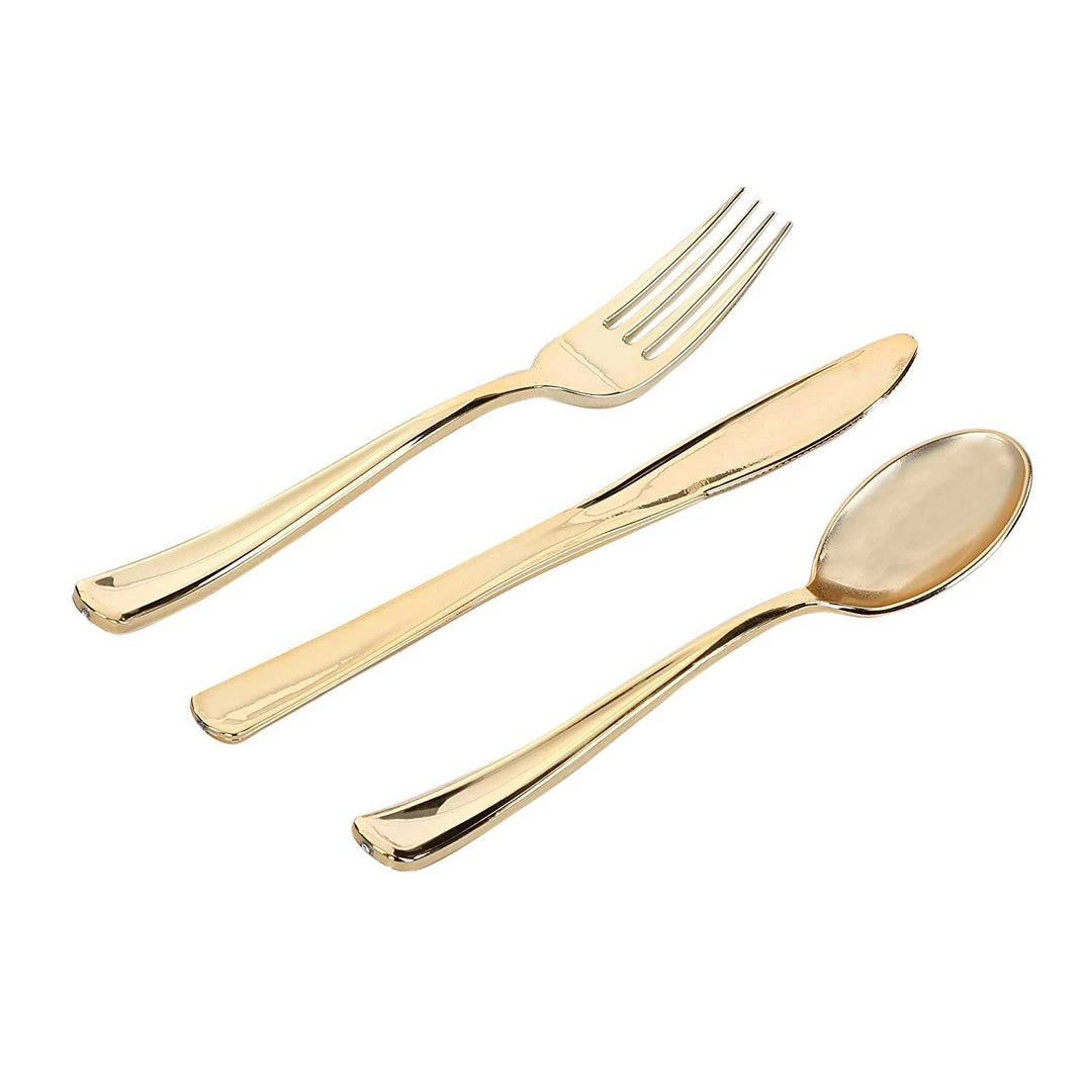 Lillian Cutlery Silverware Extra Heavyweight Disposable Flatware Combo Gold 160 Pieces 5 Lillian Cutlery Silverware Extra Heavyweight Disposable Flatware Combo Gold 160 Pieces