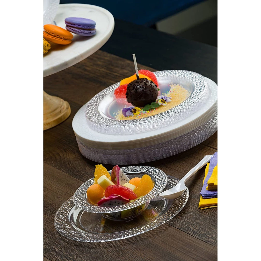 Lillian Tablesettings Pebbled Plastic Plate Clear 7.5" Elegant Plates 4 Lillian Tablesettings Pebbled Plastic Plate Clear 7.5" Elegant Plates