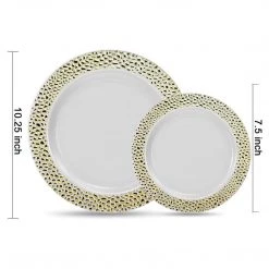 Lillian Tablesettings PEBBLED COLLECTIONS GOLD PLASTIC TABLEWARE PACKAGE Elegant Party Sets