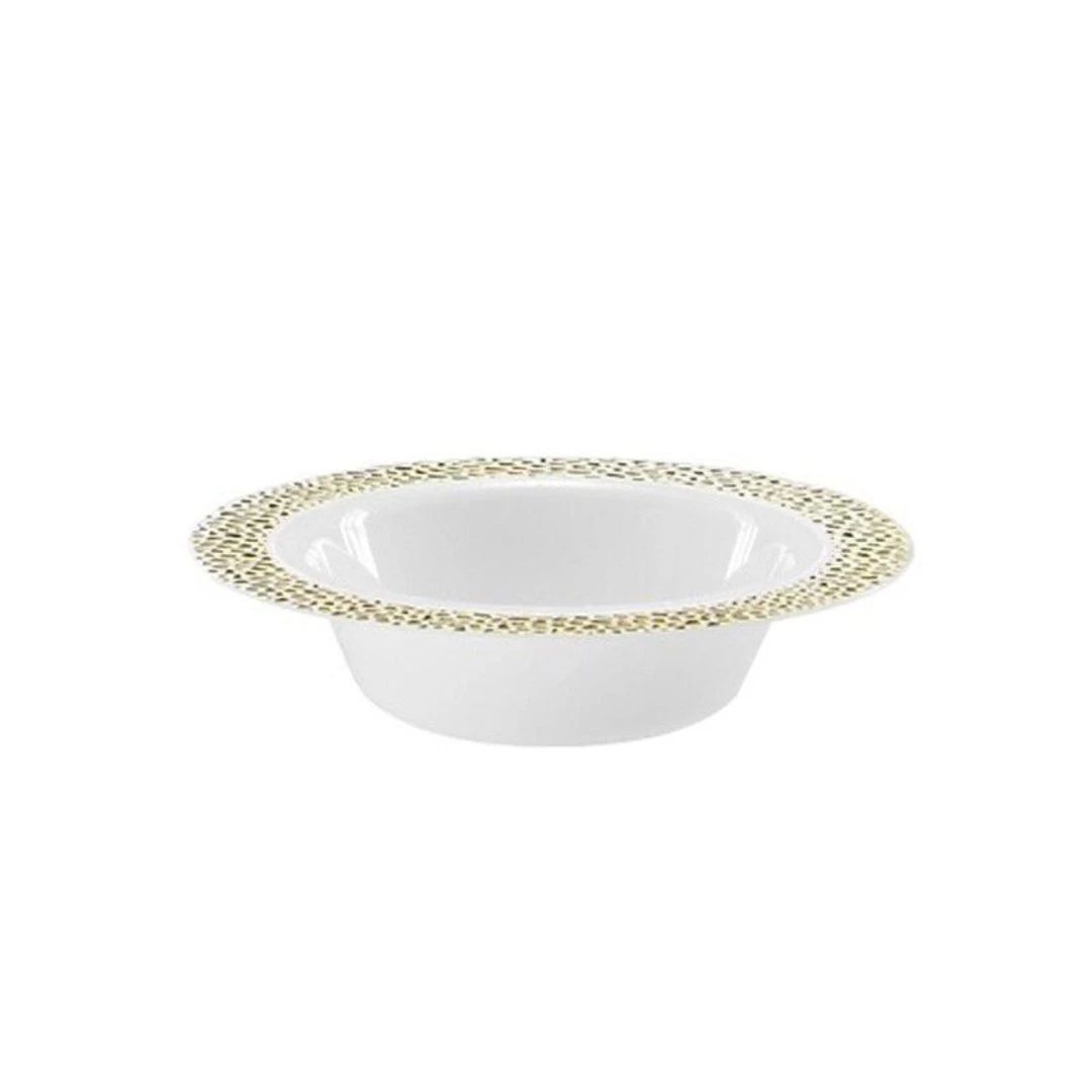 Lillian Pebbled Plastic Dessert Bowl Gold Rim 5 Oz 2 Lillian Pebbled Plastic Dessert Bowl Gold Rim 5 Oz