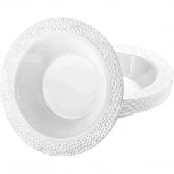 Lillian Elegant Plates Pebbled Soup Bowls White Rim 14 Oz