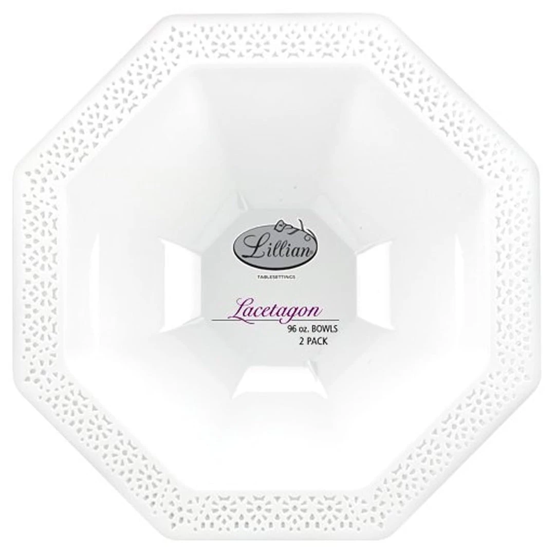 Lillian Tablesettings Lacetagon Plastic Bowl Pearl White 96 Oz Elegant Trays 1 Lillian Tablesettings Lacetagon Plastic Bowl Pearl White 96 Oz Elegant Trays