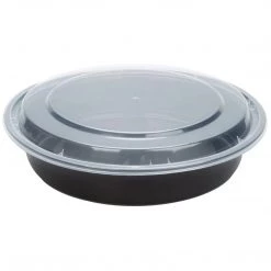 Nicole Collection 48oz 9inch Black Round Microwavable Container With Clear Lid Meal Prep Containers