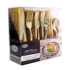 Lillian Cutlery Silverware Extra Heavyweight Disposable Flatware Combo Gold 160 Pieces