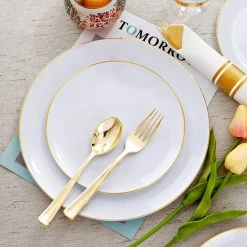 Decorline Organic Collection Dinner Plate White & Gold Rim Tableware Package Elegant Party Sets