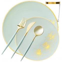 Decorline Orchid Collection Dinner Plate Turquoise & Gold Tableware Package Set