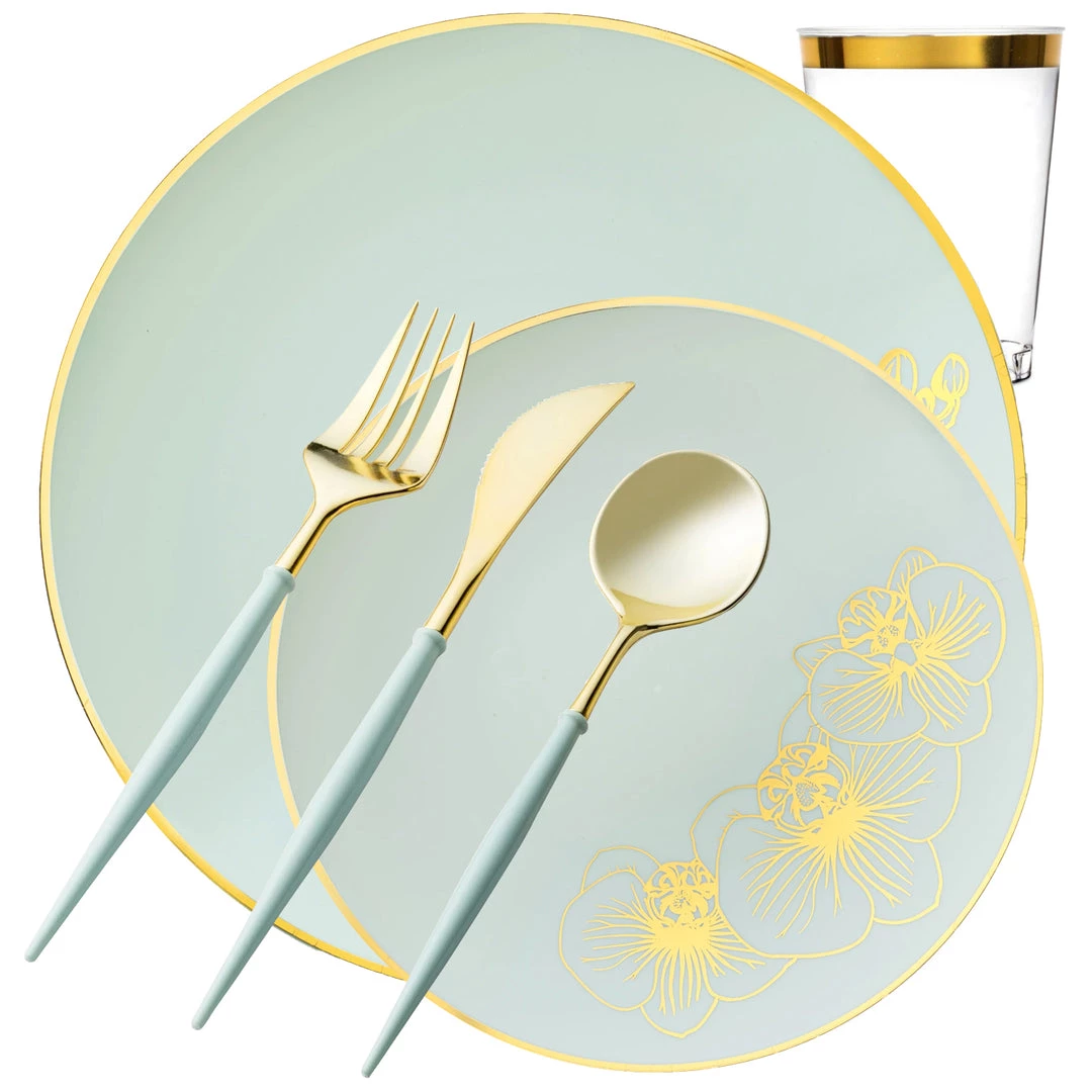Decorline Orchid Collection Dinner Plate Turquoise & Gold Tableware Package Set 1 Decorline Orchid Collection Dinner Plate Turquoise & Gold Tableware Package Set