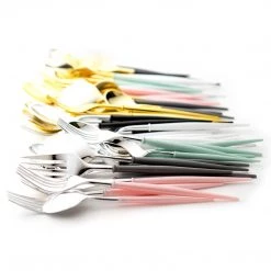 Decorline Elegant Cutlery Noble Collection Shiny Silver Top/Turquoise Bottom Flatware Set