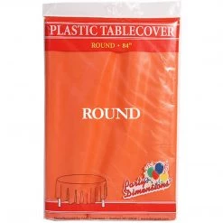 Party Dimensions TableCloth Plastic Disposable Round Orange 84'' Tablecloths & Placemats