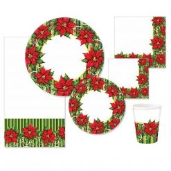 Hanna K Poinsettia Wreath Plastic Table Cover 54" X 96"