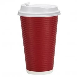 Nicole Home Paper Cup Maroon Hot Cold With Lid 16 Oz