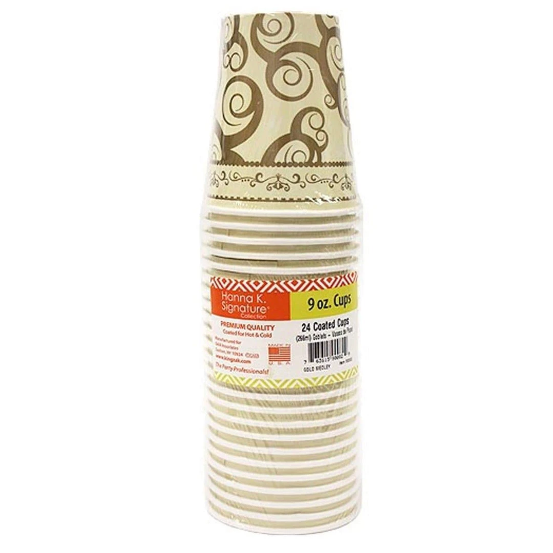Hanna K SALE Paper Cup Medley Gold Hot Cold 9 Oz 24 Count Clearance Sale 3 Hanna K SALE Paper Cup Medley Gold Hot Cold 9 Oz 24 Count Clearance Sale