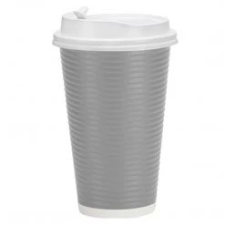 Nicole Home Paper Cups Paper Cup Ripple Hot Cold Silver With Lid 16 Oz