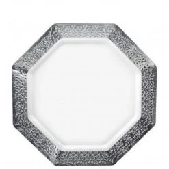 Lillian Pearl Silver Rim Lacetagon Plate 9.25" Elegant Plates