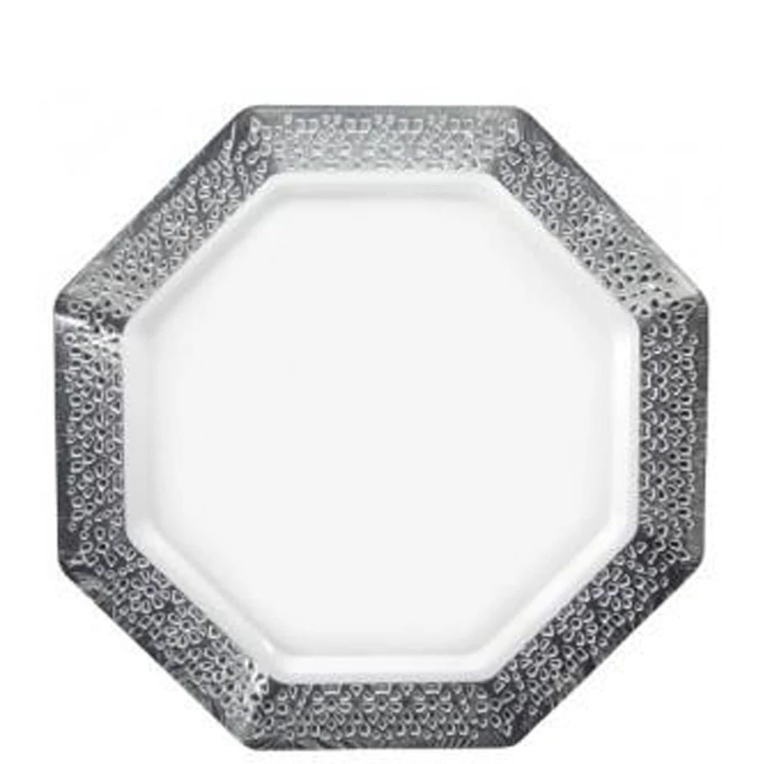 Lillian Pearl Silver Rim Lacetagon Plate 9.25" Elegant Plates 1 Lillian Pearl Silver Rim Lacetagon Plate 9.25" Elegant Plates