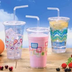 OnlyOneStopShop Nicole Home Collection Premium Plastic Chevron Cups With Lids And Straws 24 Oz