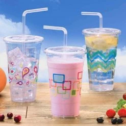 OnlyOneStopShop Nicole Home Collection Premium Plastic Deco Cups With Lids And Straws 24 Oz Smoothie Cups