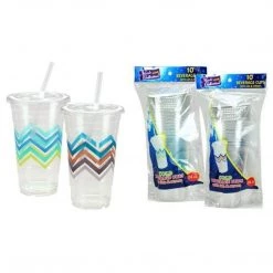 OnlyOneStopShop Nicole Home Collection Premium Plastic Chevron Cups With Lids And Straws 24 Oz