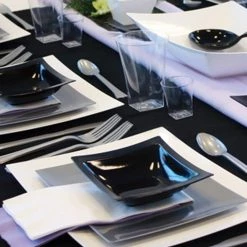 Lillian Tablesettings Rectangular Plastic Soup Bowls Black 12 Oz Elegant Plates