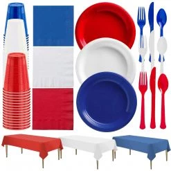 Nicole Fantini Collection American Flag Themed Red White And Blue Disposable Party Plastic Plates Sets