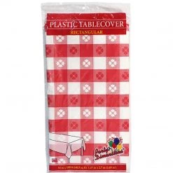 Party Dimensions Tablecover Plastic Red Gingham Rectangular 54'' X 108''