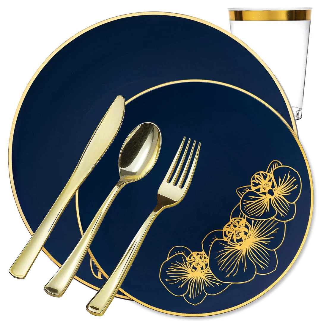 Decorline Orchid Collection Dinner Plate Royal Blue & Gold Tableware Package 1 Decorline Orchid Collection Dinner Plate Royal Blue & Gold Tableware Package