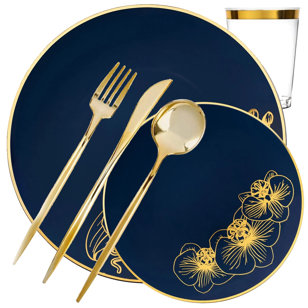 Decorline Orchid Collection Dinner Plate Royal Blue & Gold Tableware Package Set 1 Decorline Orchid Collection Dinner Plate Royal Blue & Gold Tableware Package Set