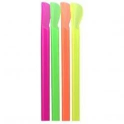 Party Dimensions Neon Disposable Plastic Straws For Smoothie Cups Spoon Style 10"