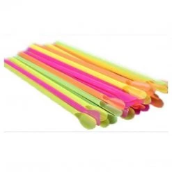 Party Dimensions Neon Disposable Plastic Straws For Smoothie Cups Spoon Style 10