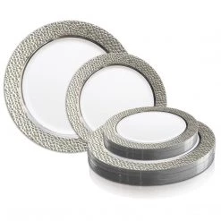 Decorline Hammered Collections Salad Dessert Plate White Silver 7.25" 11 Decorline Hammered Collections Salad Dessert Plate White Silver 7.25