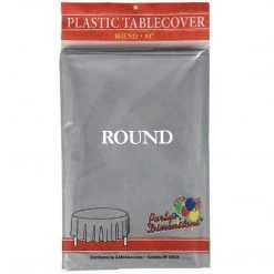 Party Dimensions TableCloth Plastic Disposable Round Silver 84''