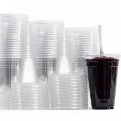 OnlyOneStopShop Smoothie Cups Crystal Ultra Clear PET Plastic Cups 16 Oz