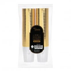 Blue Sky Plastic Disposable Cups Gold Rim Tumblers 10 Oz Jumbo Pack Elegant Cups