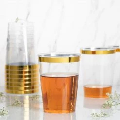 Blue Sky Plastic Disposable Cups Gold Rim Tumblers 10 Oz Jumbo Pack Elegant Cups