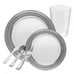 Decorline Clearance Sale SALE Symphony Collection Salad Dessert Plates White Silver 7" 10Ct