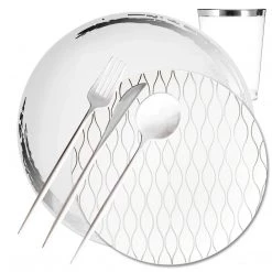 Decorline Whisk Collection White/Silver Dinner Plate Tableware Package Set Elegant Party Sets