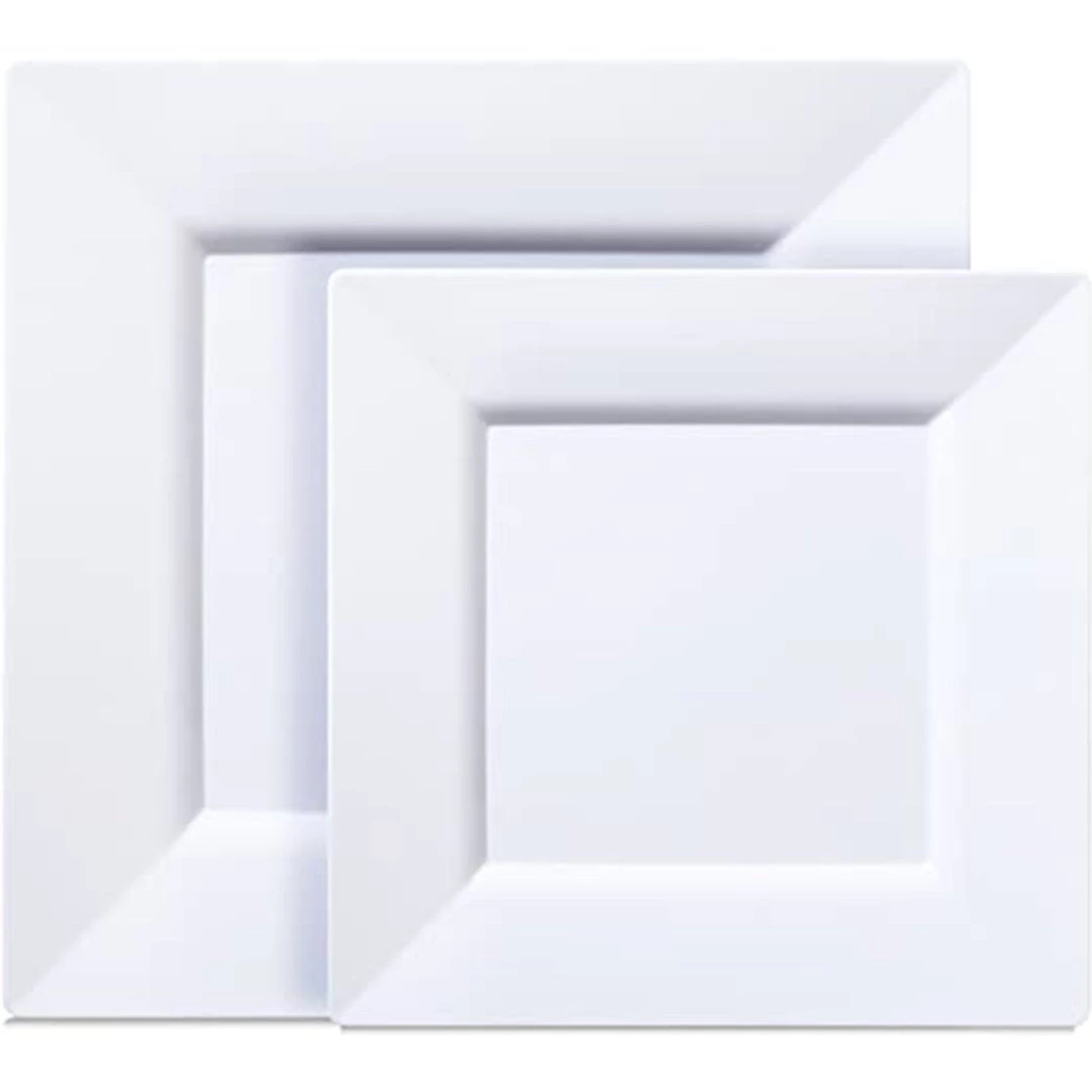 Lillian White Square Plastic Dinner Plates 6.5" Elegant Plates 3 Lillian White Square Plastic Dinner Plates 6.5" Elegant Plates